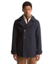 Men's Barbour Polzeath Wool Pea Coat - Navy