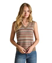 Women's Joules Fairisle V-Neck Tank Top - Tan Brown