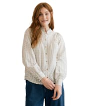 Women's Lily & Me Flora Embroidered Geo Stripe Blouse - Navy / Ecru