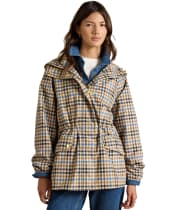 Women's Joules Everdry Waterproof Packable Raincoat - Tan Check