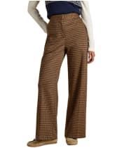  Women's Joules Albury Wide Leg Trousers - Brown Dogtooth