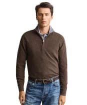  Men's GANT Herringbone Texture Half Zip Sweater - Brown Melange