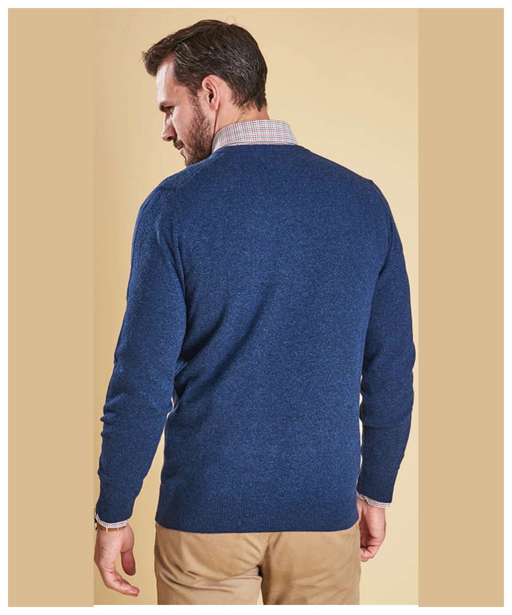 Men's Barbour Essential Lambswool V Neck Sweater - Deep Blue