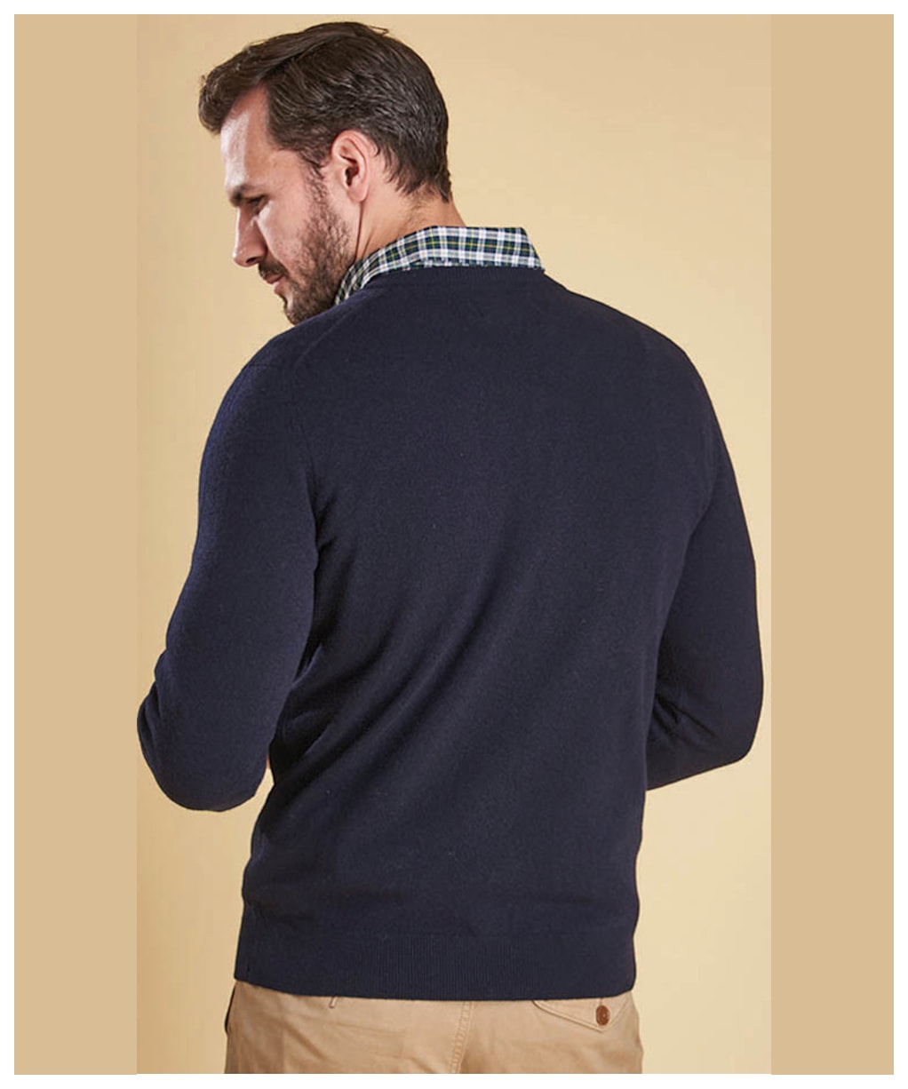 Men's Barbour Essential Lambswool V Neck Sweater - Navy
