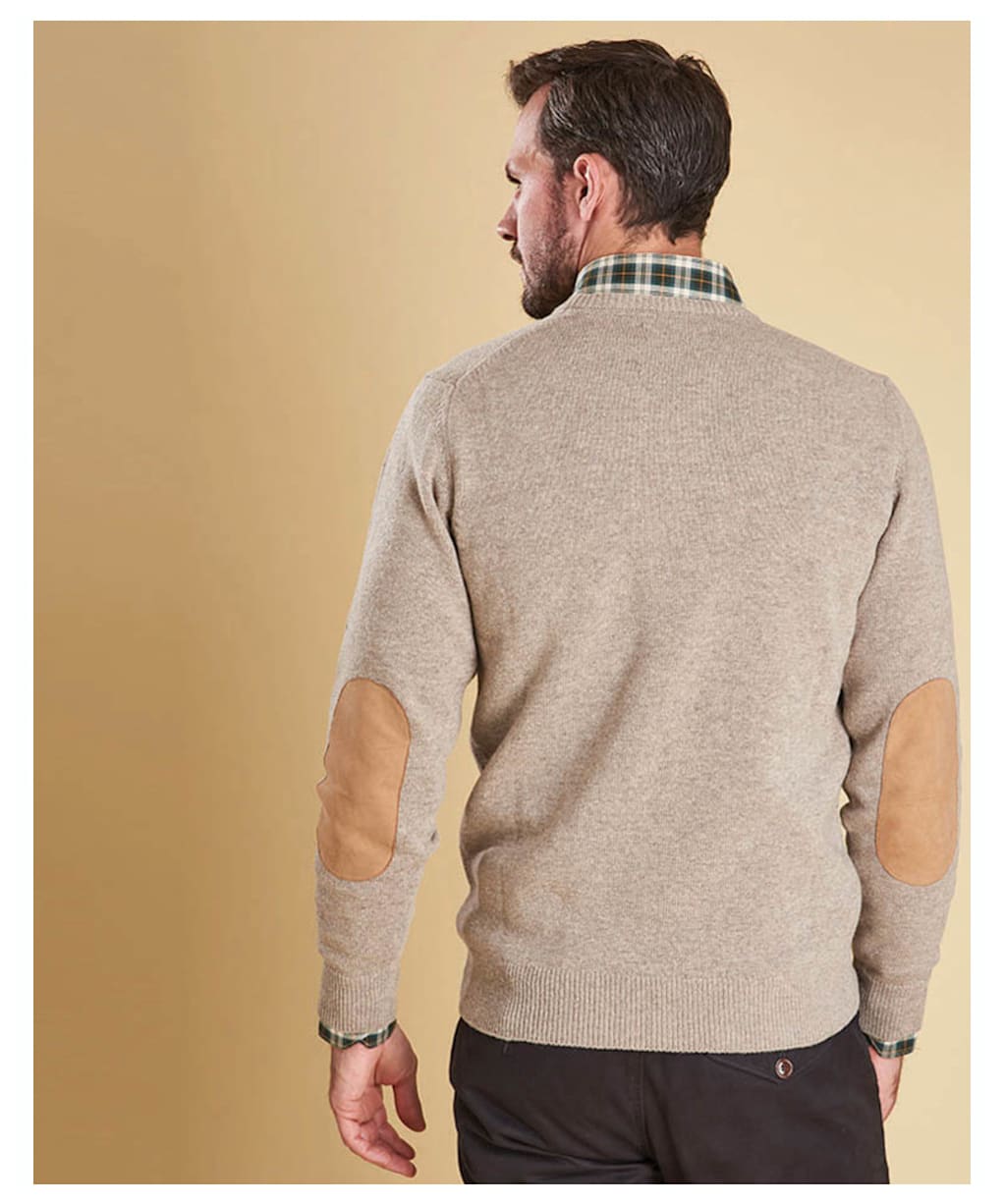 Men's Barbour Patch Crew Neck Lambswool Sweater - Stone