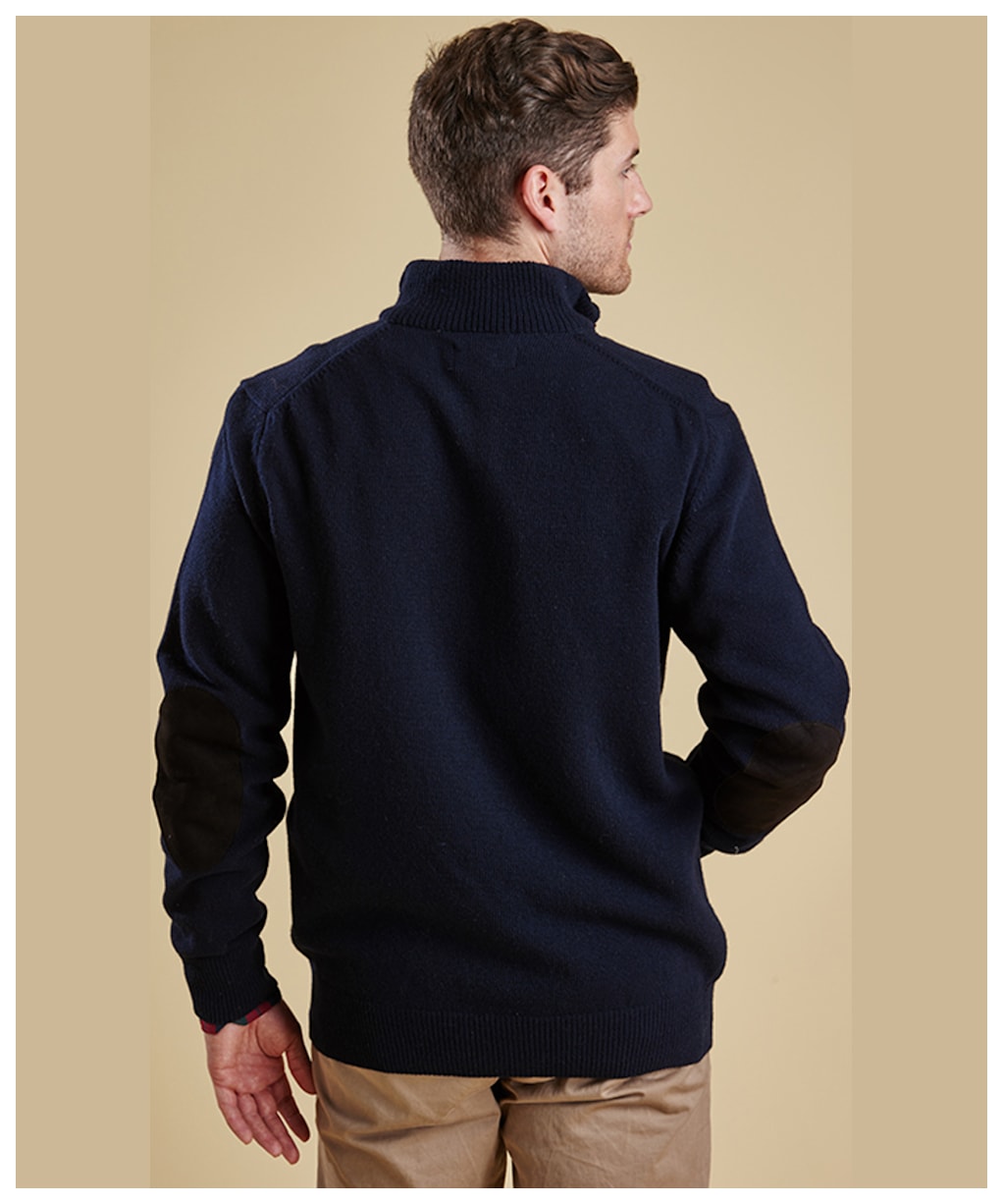 Men's Barbour Patch Half Button Lambswool Sweater - Navy