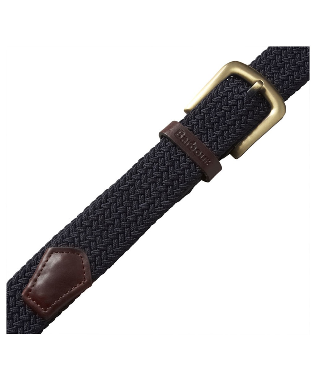 Men's Barbour Stretch Webbing Leather Belt - Navy