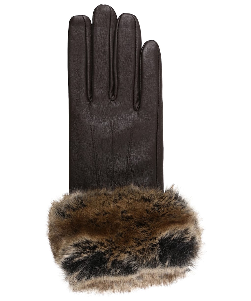 Women’s Barbour Fur Trimmed Leather Gloves - Dark Brown