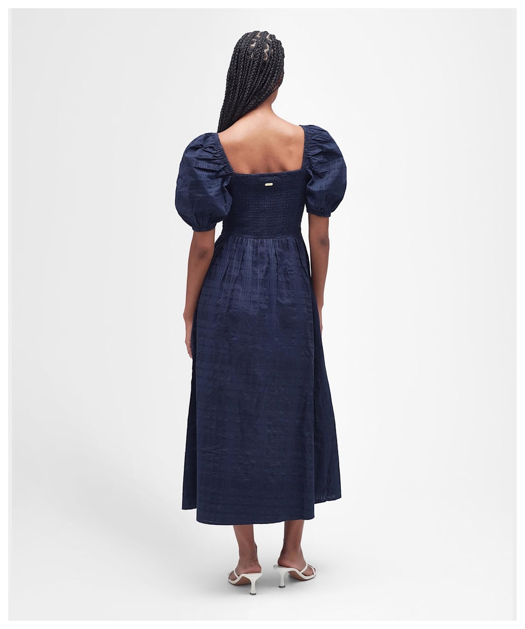 Women's Barbour Macy Checked Cotton Midi Dress - Navy