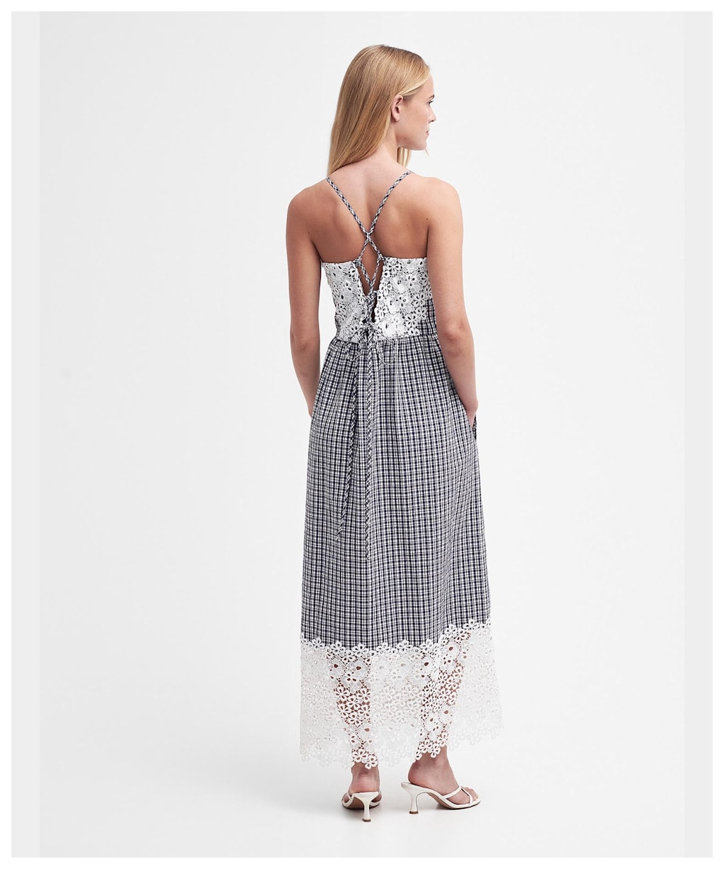 Women's Barbour Glamis Seersucker Check Midi Dress - Navy Check