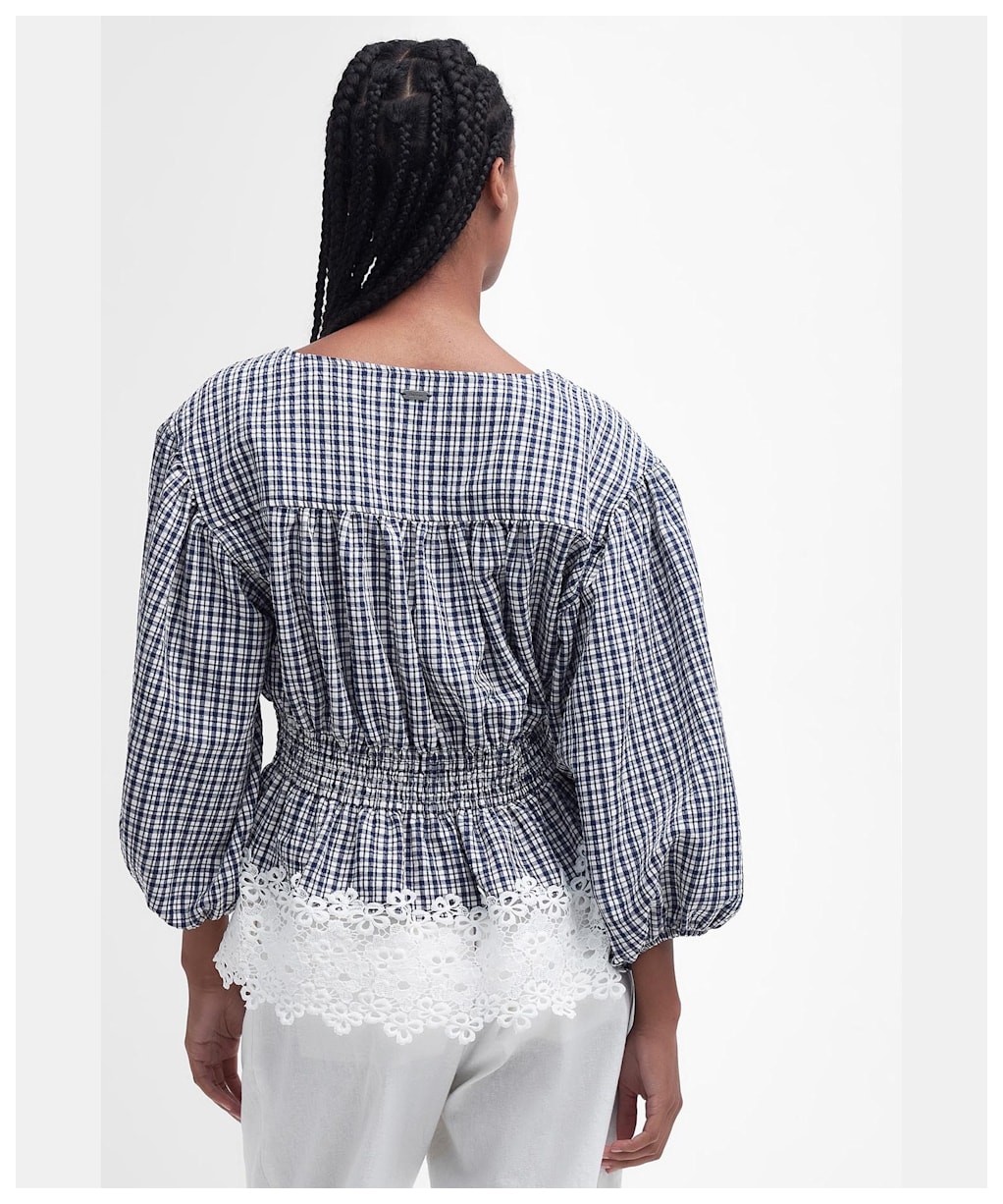Women's Barbour Glamis Seersucker Popover Top - Navy Check