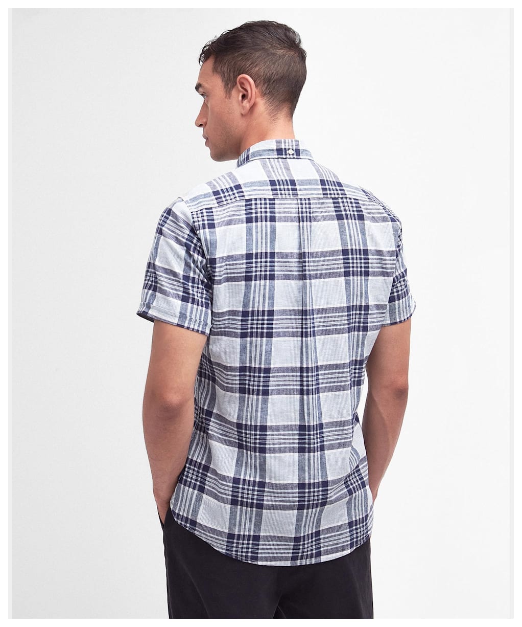 Men's Barbour Reading Short Sleeve Tailored Fit Linen Blend Shirt - Navy
