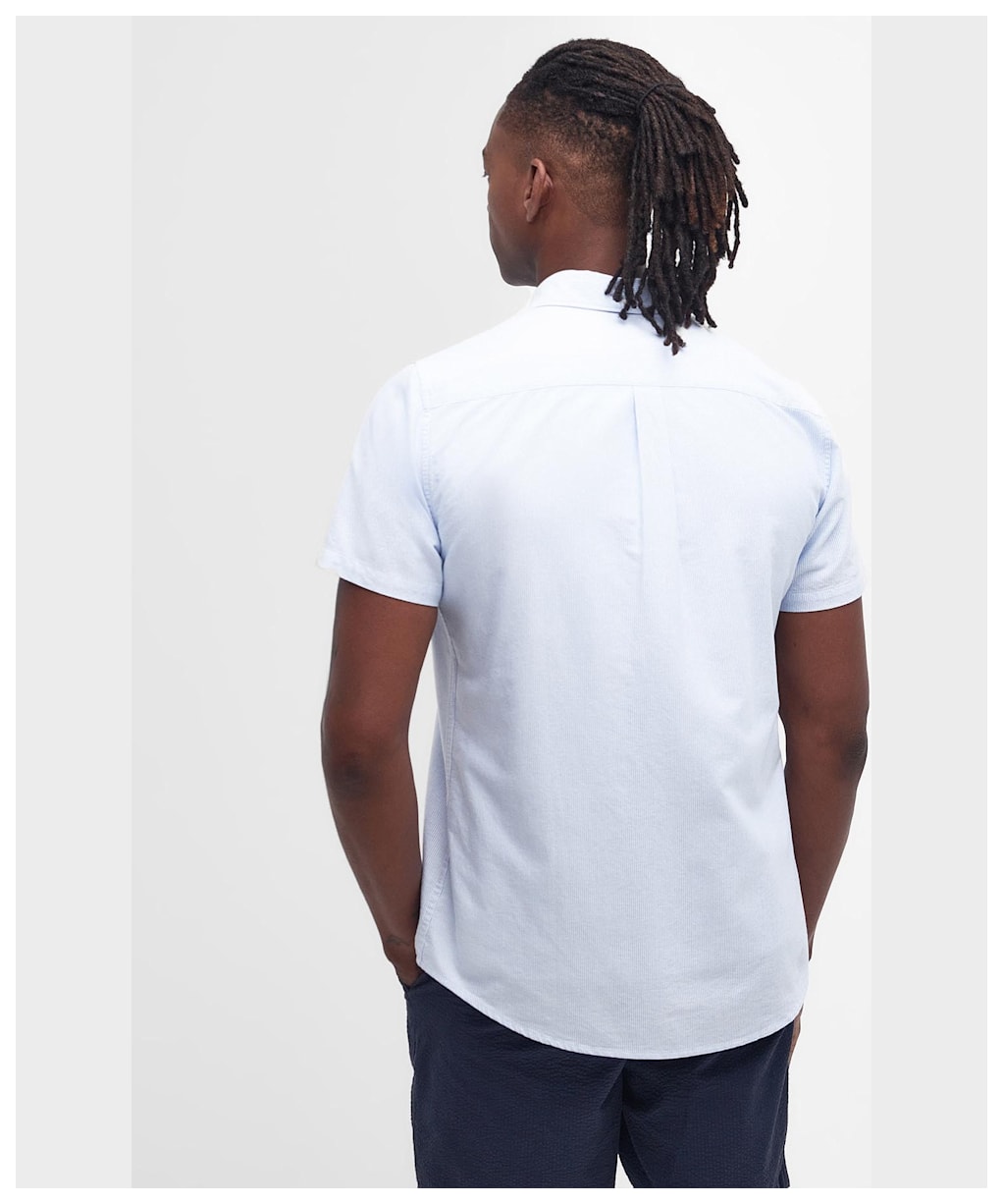 Men's Barbour Striped Oxtown Short Sleeve Tailored Fit Cotton Shirt - Sky Blue