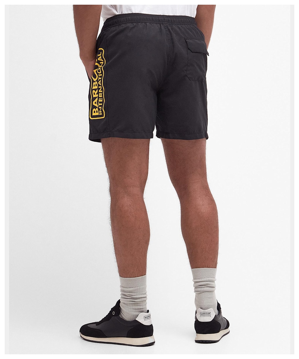 Men's Barbour International Large Logo Swim Shorts - Black / Yellow