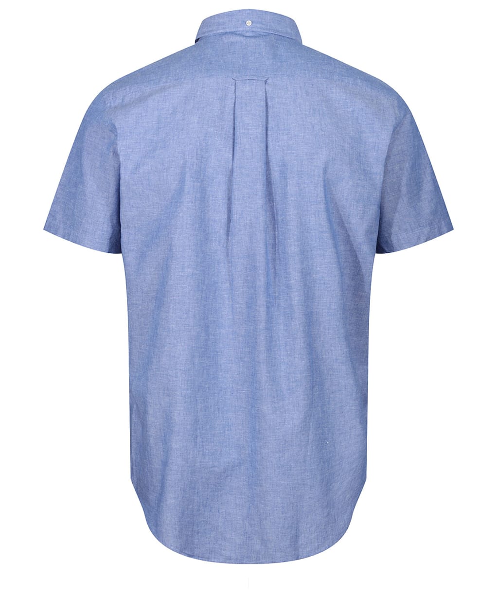Men's Gant Regular Short Sleeve Cotton Linen Shirt - Rich Blue