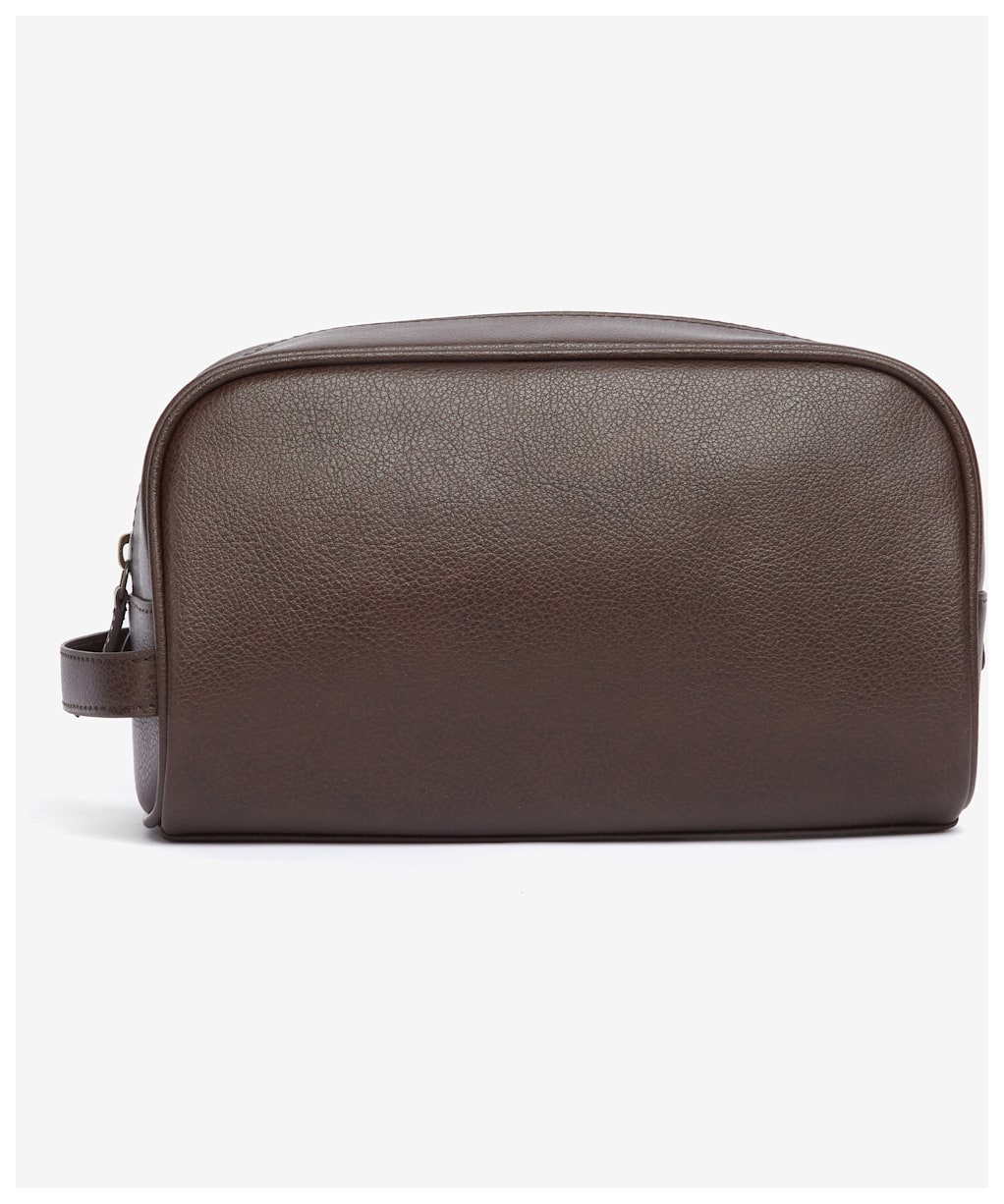 Men's Barbour Leather Washbag - Dark Brown