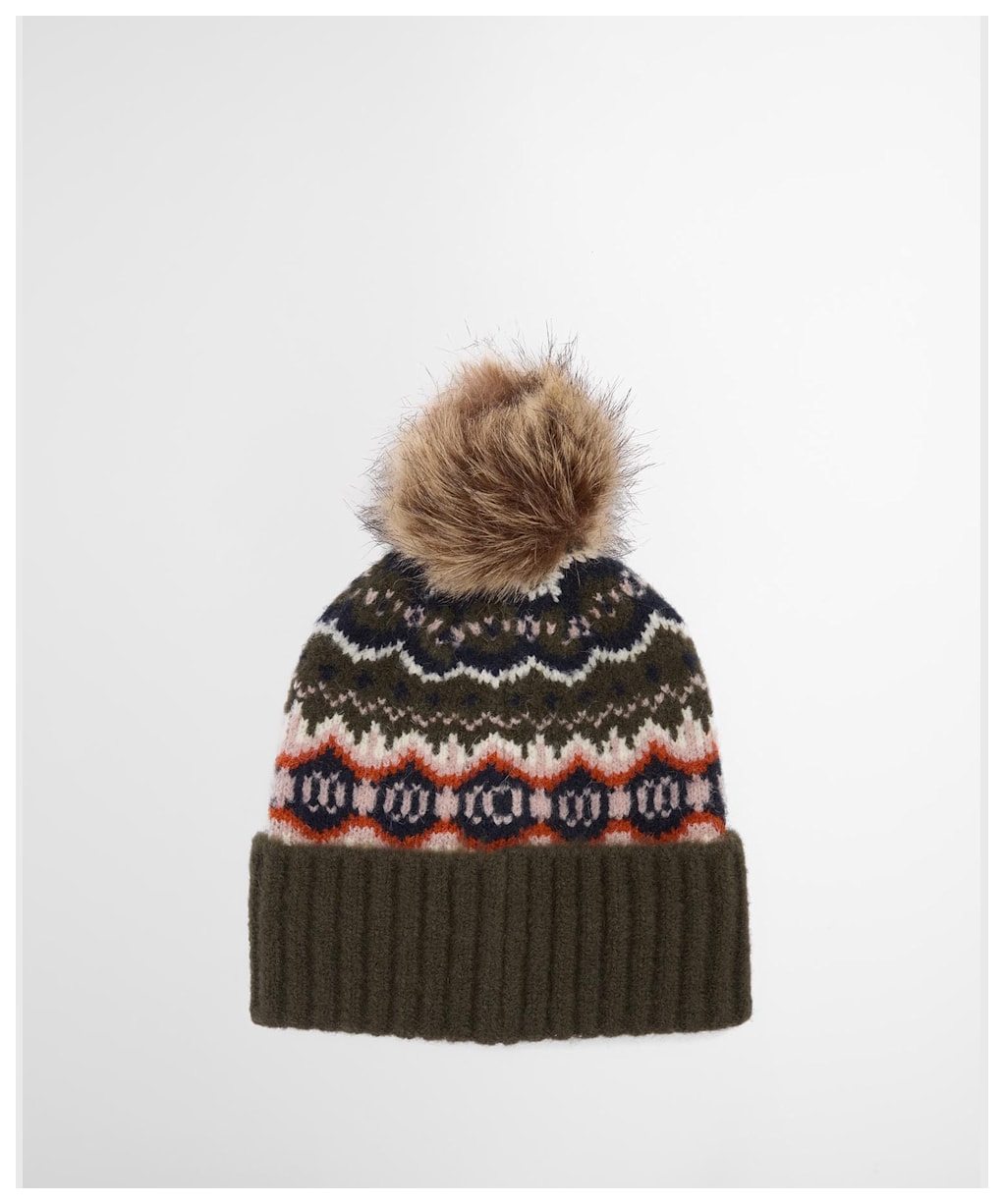 Women's Barbour Helen Fair Isle Beanie Hat - Olive