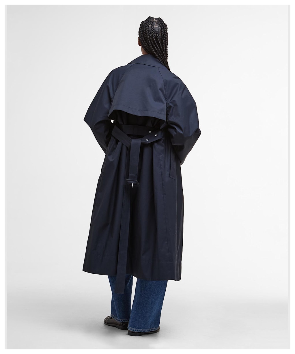 Women's Barbour Robyn Showerproof Trench - Dark Navy / Hessian Tartan
