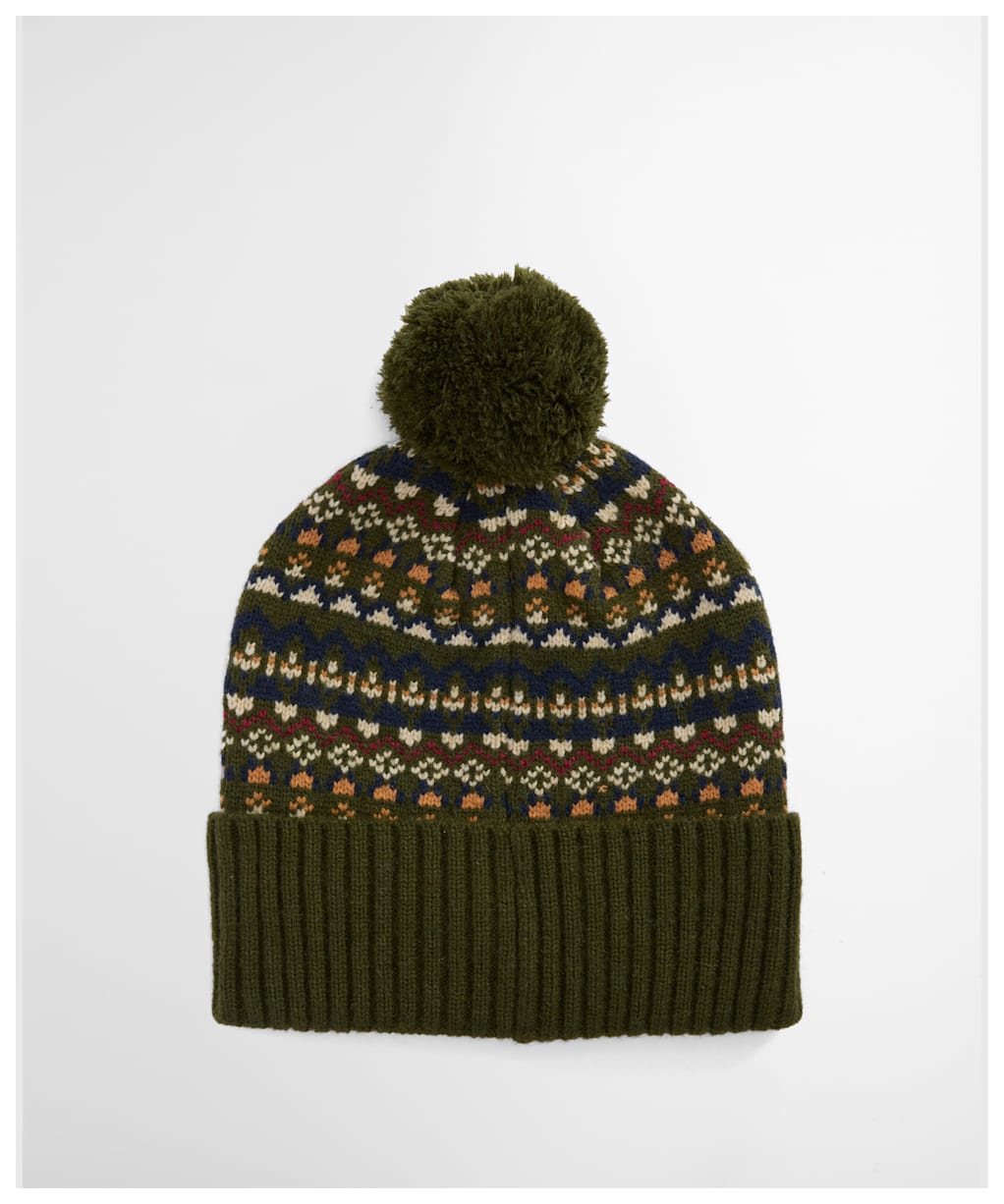 Men's Barbour Marlow Fair Isle Pom Beanie Hat - Olive