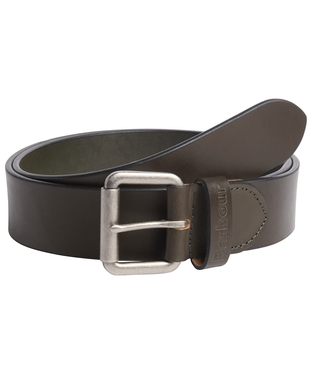 Men's Barbour Allanton Leather Belt - Dark Olive