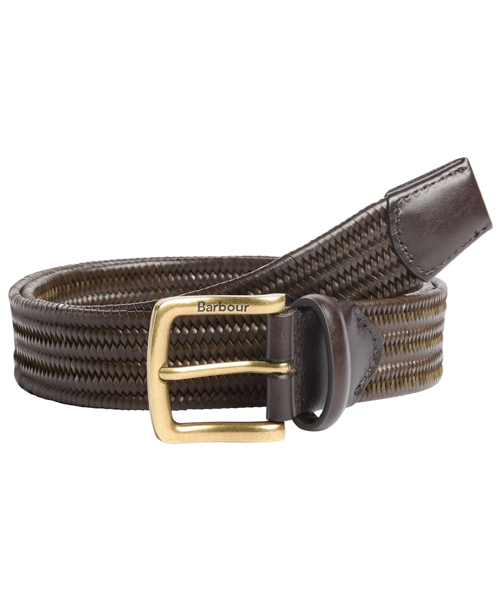 Men's Barbour Stretch Leather Belt - Dark Olive