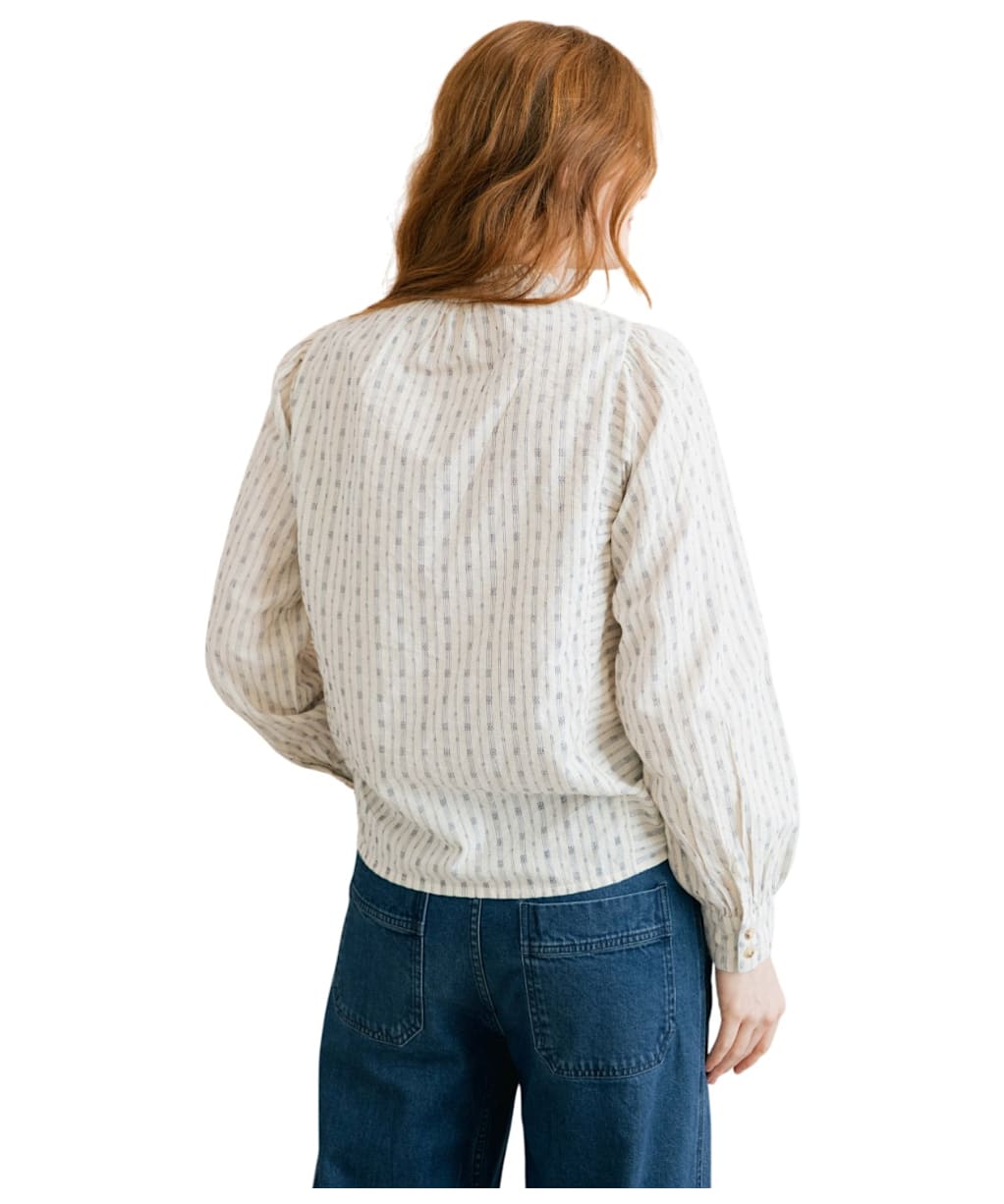 Women's Lily & Me Flora Embroidered Geo Stripe Blouse - Navy / Ecru