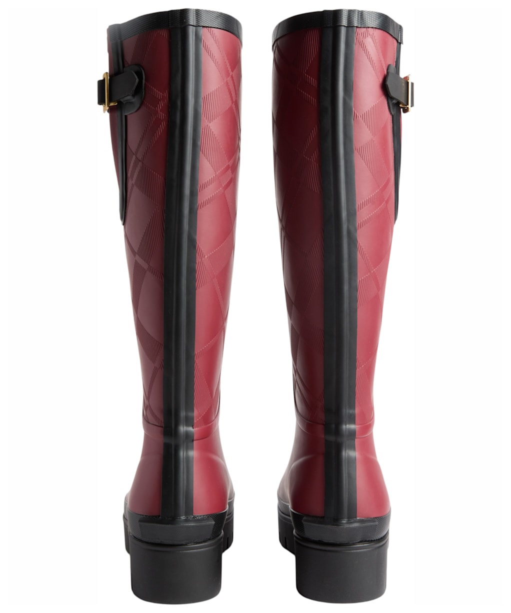 Women's Barbour Leighton Tartan Tall Wellingtons - Cranberry Red