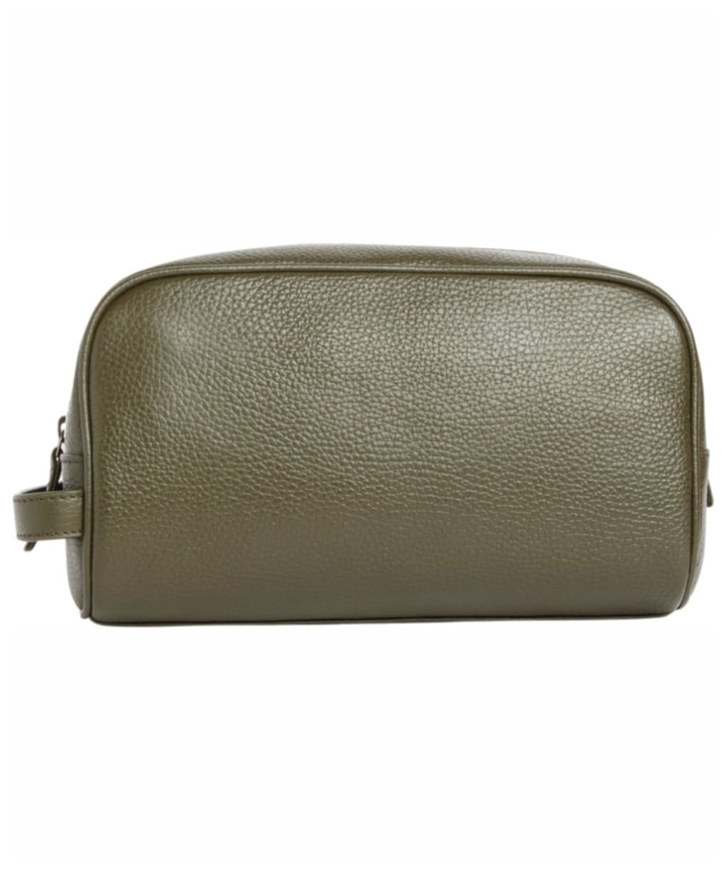 Men's Barbour Brunton Leather Washbag - Dark Olive