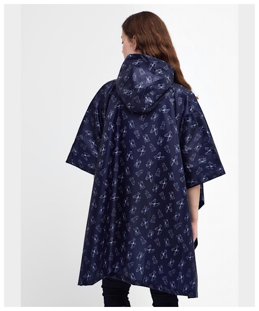 Women's Barbour Showerproof Packaway Poncho - Navy / Cloud Sketched Dog