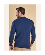 Men's Barbour Essential Lambswool Crew Neck Sweater - Deep Blue