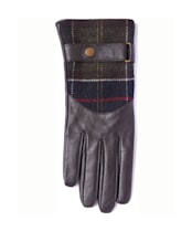 Women's Barbour Dee Leather & Tartan Gloves - Dark Brown