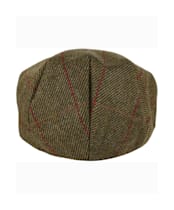 Heather Kinloch Waterproof British Tweed Flat Cap - Mid Olive / Red Check