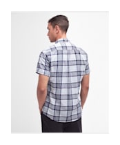 Men's Barbour Reading Short Sleeve Tailored Fit Linen Blend Shirt - Navy