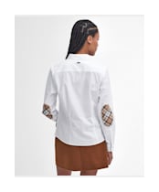 Women's Barbour Lavender Long Sleeve, Fitted, Cotton Blend Shirt - WHITE/HESSIAN TA