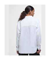 Women's Barbour Hampton Relaxed Fit Linen Shirt - White / Safari Dress Tartan