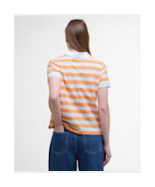 Women's Barbour Ashbourne Stripe Polo Top - PAPAYA/WHITE