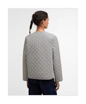 Women's Barbour Cashel Check Collarless Quilted Jacket - Navy Gingham / Dark Navy