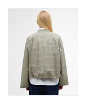 Women's Barbour Leyburn Check Showerproof Bomber Jacket - Olive Prince Of Wales Check