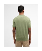 Men's Barbour Muston Linen Blend Knitted Polo Shirt - Laurel Green
