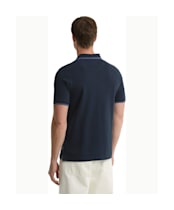 Men's Barbour Lunan Tartan Trimmed Tailored Polo Shirt - Navy