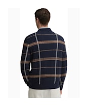 Men's Barbour Fasey Cable Tartan Crew Neck Knitted Jumper - Navy
