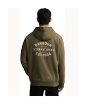 Men's Barbour International Pull Graphic Hoodie - Mid Olive