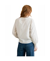 Women's Lily & Me Flora Embroidered Geo Stripe Blouse - Navy / Ecru