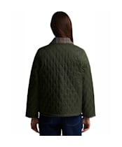 Women's Barbour Icons Tartan Collar Cropped Liddesdale Quilted Jacket - Olive / Classic Tartan