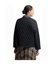 Women's Barbour Icons Tartan Collar Cropped Liddesdale Quilted Jacket - Black / Ancient
