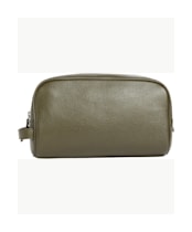 Men's Barbour Brunton Leather Washbag - Dark Olive