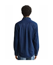 Men's GANT Regular Fit Indigo Herringbone Shirt - Mid Blue