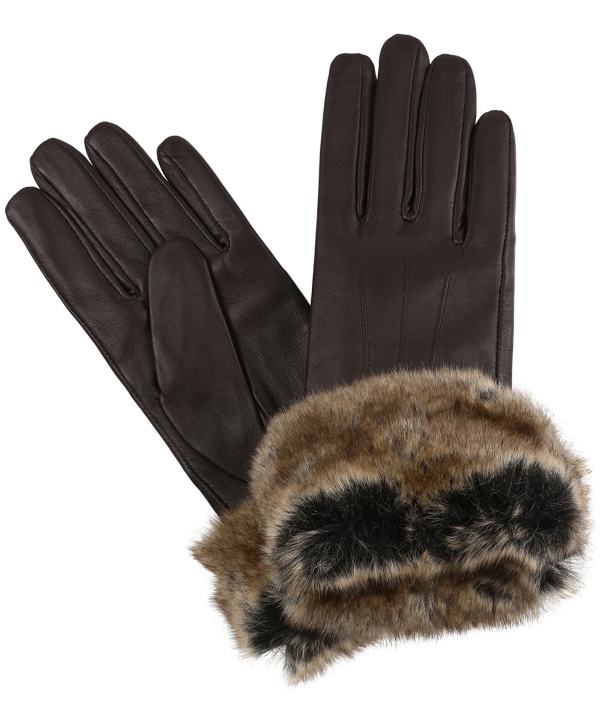 Women's Barbour Fur Trimmed Leather Gloves - Main Image