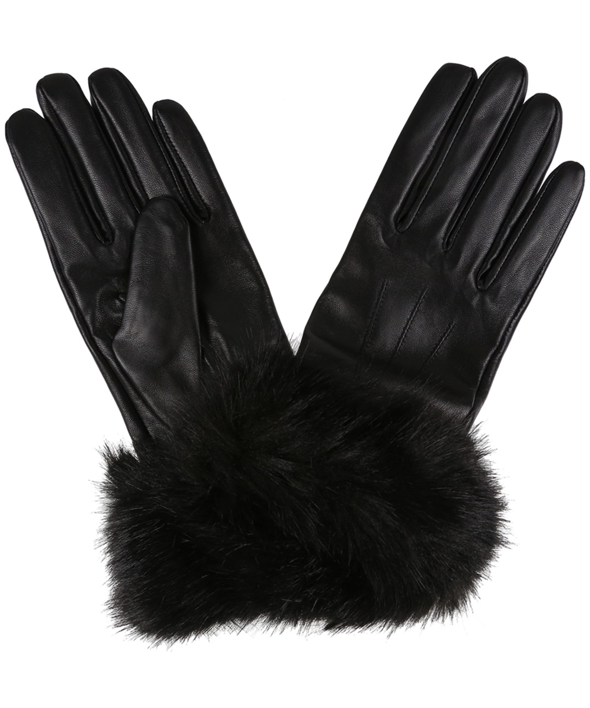 Women's Barbour Fur Trimmed Leather Gloves