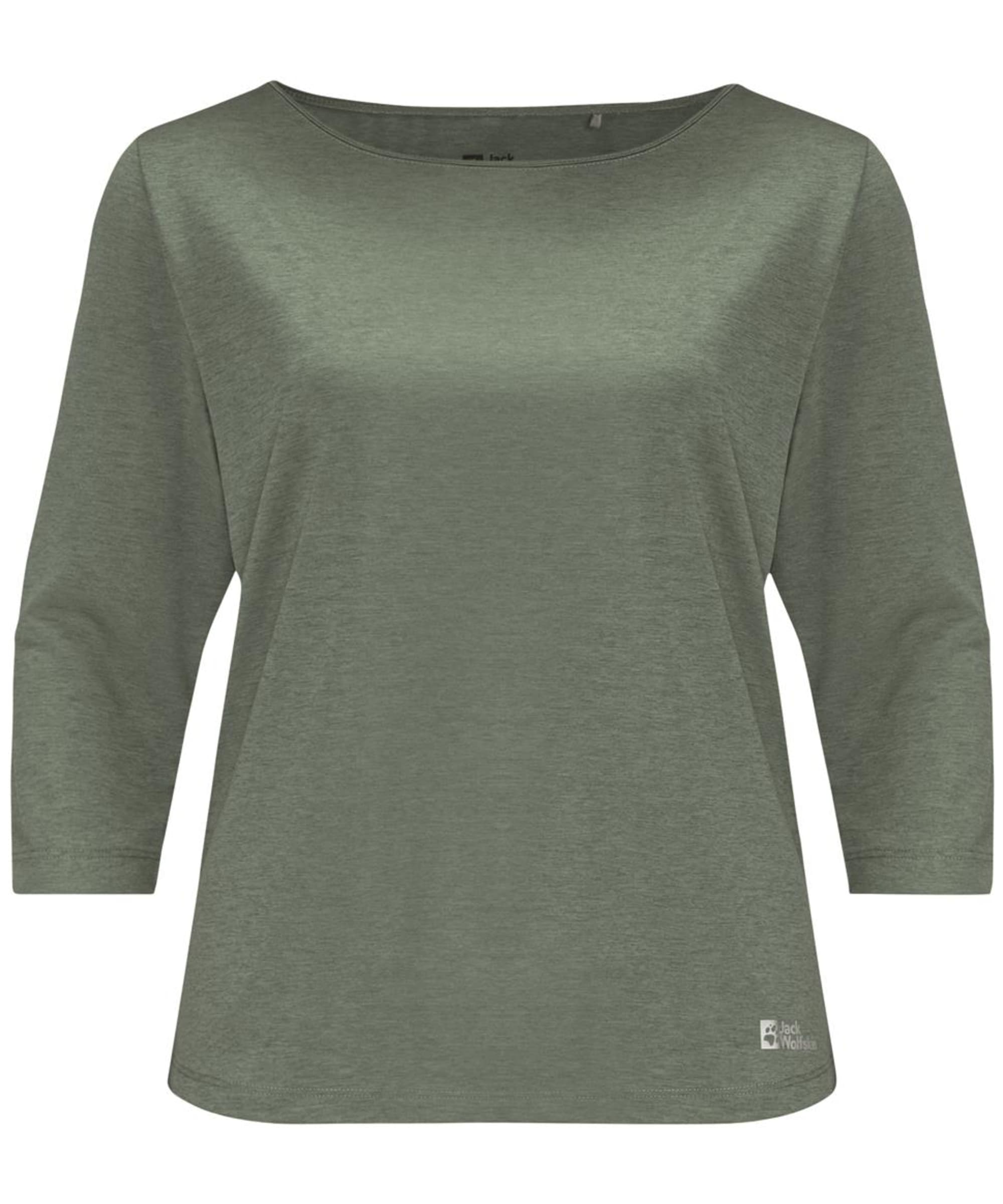 View Womens Jack Wolfskin Pack Go 34 Sleeve Tee Picnic Green M information